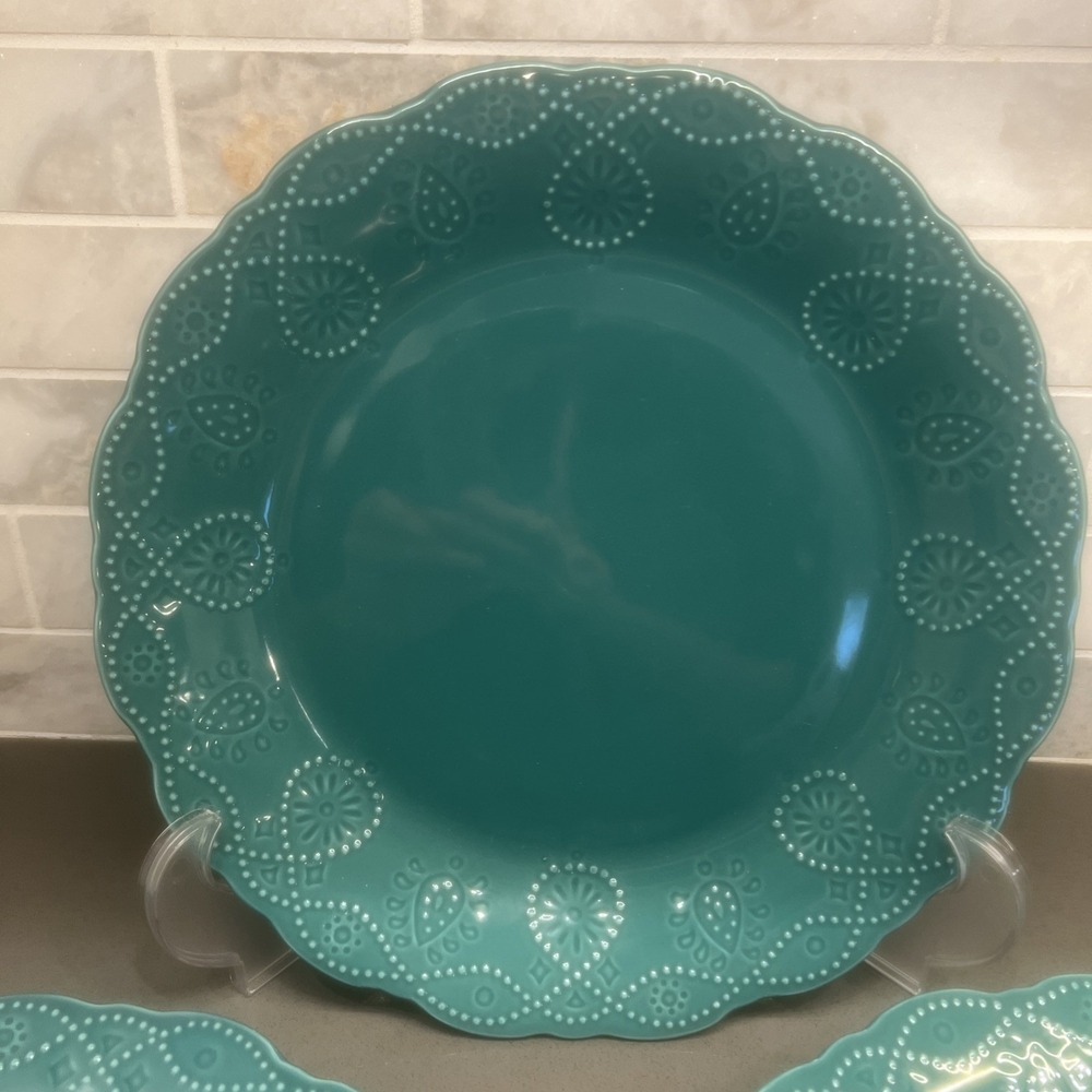 Set Of 3 Pioneer Woman Cowgirl Lace Teal Dinner Plates